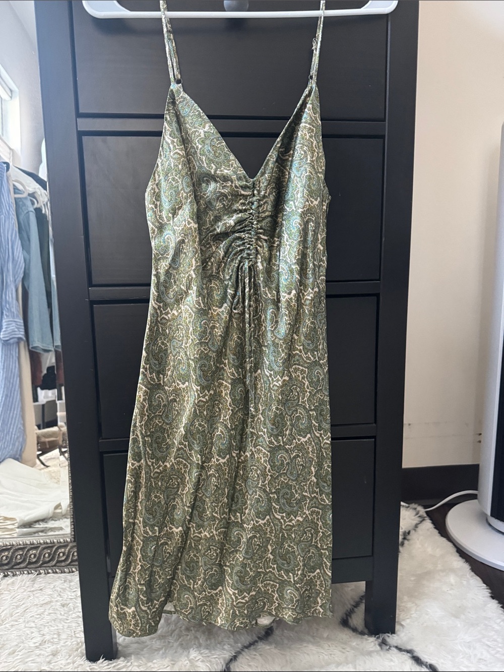 Zara Green Paisley Ruched Slip Dress